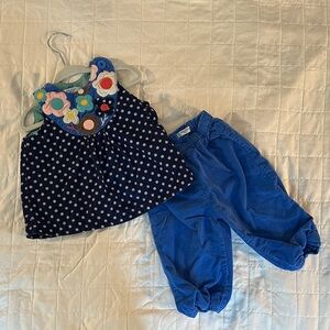 Baby Boden Polka Dot Bib with Blue Pants